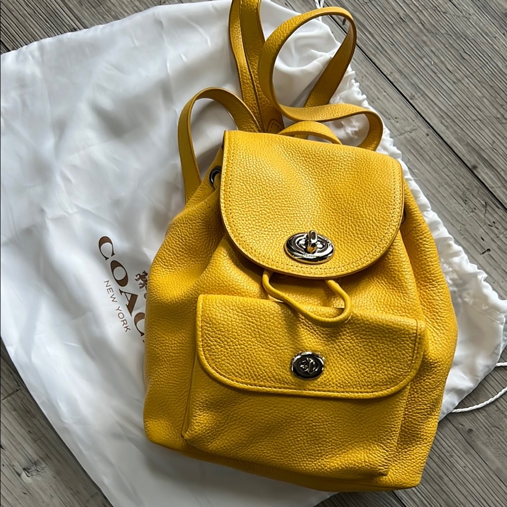 Coach Mini Yellow Pebbled Leather Backpack